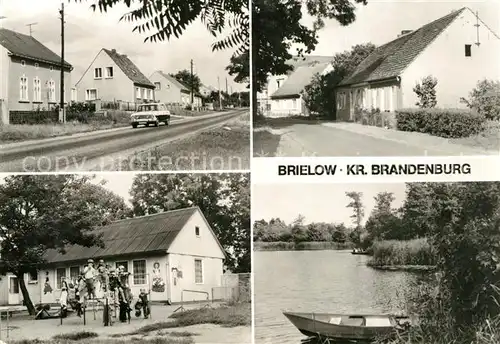 AK / Ansichtskarte Brielow Chausseestrasse Hauptstrasse Kindergarten Partie am See Brielow