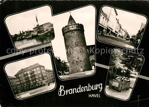 AK / Ansichtskarte Brandenburg_Havel VEB Ernst Thaelmann Werft HO Kaskade Steintor Hauptstrasse Steinschlaegerin Denkmal Brandenburg Havel