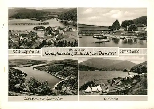 AK / Ansichtskarte Heringhausen_Waldeck Panorama Badestrand Sperrmauer Talsperre Camping Kupfertiefdruck Heringhausen Waldeck