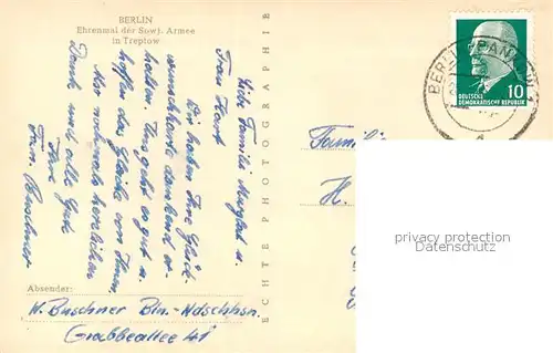 AK / Ansichtskarte Treptow_Berlin Sowjetisches Ehrenmal Treptow Berlin