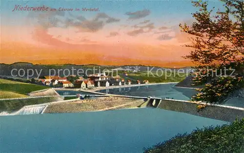 AK / Ansichtskarte Niederwerbe Panorama Edersee im Werbetal Talsperre Kunstdruckkarte Waldecker Talsperre Nr. 11 Niederwerbe