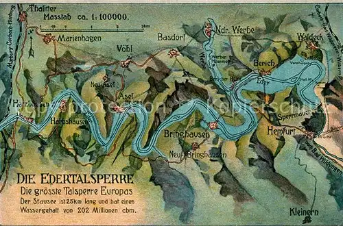 AK / Ansichtskarte Edertalsperre Groesste Talsperre Europas uebersichtskarte Edertalsperre