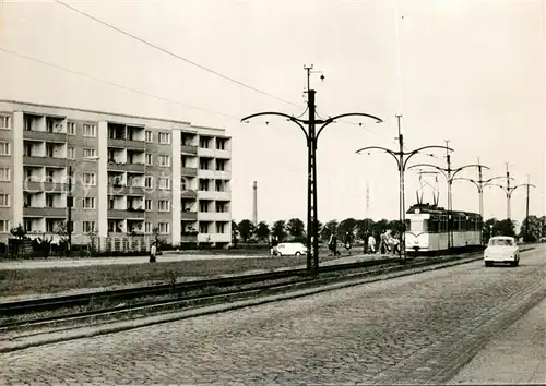 AK / Ansichtskarte Strassenbahn Serie 80 Jahre Strassenbahn Brandenburg Nr 14 Haltestelle Groedenbruecke Neubaugebiet Goerden 1976 