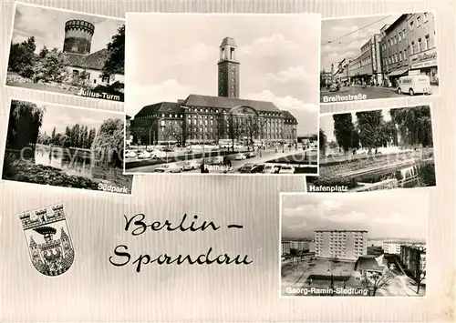 AK / Ansichtskarte Spandau Juliusturm Suedpark Rathaus Breitestrasse Hafenplatz Georg Ramin Siedlung Spandau