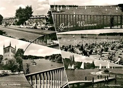 AK / Ansichtskarte Wannsee Bahnhof Kirche Stoelpchensee Strandbad Schwanenwerder Segeln Wannsee