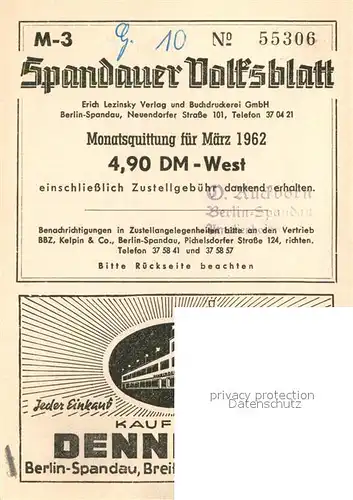 AK / Ansichtskarte Berlin Glienicker Bruecke Spandauer Volksblatt No 55306 Kaufhaus Denninger Berliner Bilderboden Nr 12 Berlin