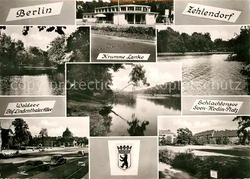 AK / Ansichtskarte Zehlendorf_Berlin Waldsee Krumme Lanke Schlachtensee Bahnhof Lindenthaler Allee Sven Hedin Platz Wappen Zehlendorf_Berlin