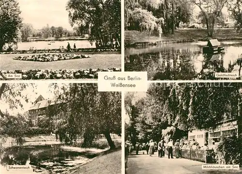 AK / Ansichtskarte Weissensee_Berlin Promenade am See Goldfischteich Schwanenteich Milchhaeuschen Weissensee Berlin