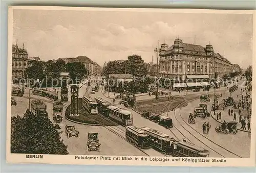AK / Ansichtskarte Berlin Potsdamer Platz Leipziger Strasse Koeniggraetzer Strasse Strassenbahnen Kuenstlerkarte Berlin