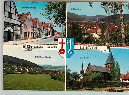 AK / Ansichtskarte Luegde Hintere Strasse Ortsansicht Kirche Schildweg Siedlung Luegde