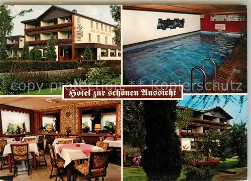 AK / Ansichtskarte Rott_Westerwald Hotel zur schoenen Aussicht Restaurant Hallenbad Garten Rott_Westerwald