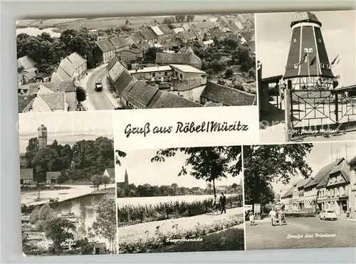 AK / Ansichtskarte Roebel_Mueritz Blick ueber die Stadt DJH Jugendherberge Philipp Mueller Strasse des Friedens Seepromenade Hafen Roebel Mueritz