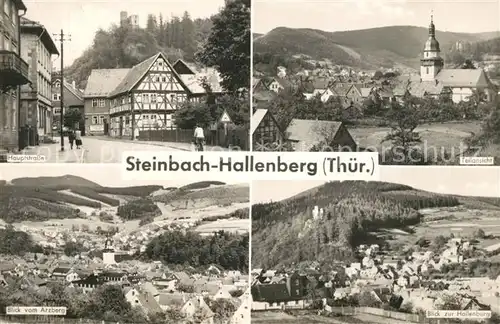 AK / Ansichtskarte Steinbach_Hallenberg Hauptstrasse Panorama Blick vom Arzberg Hollenburg Motiv mit Kirche Steinbach_Hallenberg