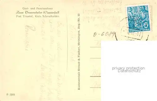 AK / Ansichtskarte Trusetal Gasthaus Pension Zum Trusentaler Wasserfall Trusetal