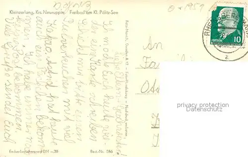 AK / Ansichtskarte Kleinzerlang Freibad Badestrand am Kleinen Paelitzsee Kleinzerlang