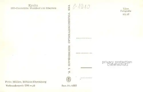 AK / Ansichtskarte Kyritz_Brandenburg HO Gaststaette Waldhof am Obersee Kyritz Brandenburg