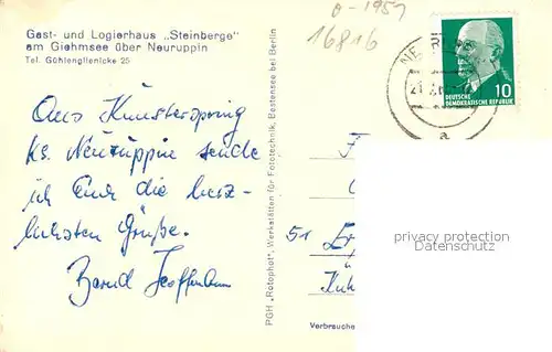 AK / Ansichtskarte Steinberge Gasthaus Logierhaus am Giehmsee Steinberge
