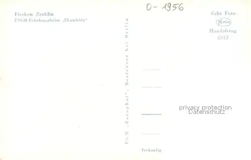 AK / Ansichtskarte Flecken_Zechlin FDGB Erholungsheim Elsenhoehe am See Handabzug Flecken_Zechlin