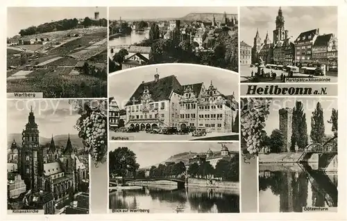 AK / Ansichtskarte Heilbronn_Neckar Wartberg Rathaus Marktplatz Kilianskirche Goetzenturm Heilbronn Neckar