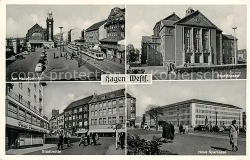 AK / Ansichtskarte Hagen_Westfalen Hauptbahnhof Stadttheater Stadtmitte Neue Sparkasse Hagen_Westfalen