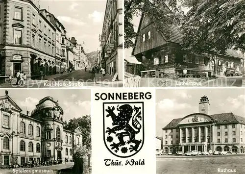 AK / Ansichtskarte Sonneberg_Thueringen Karl Marx Strasse Lutherhaus Spielzeugmuseum Rathaus Sonneberg Thueringen