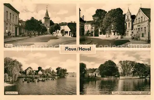 AK / Ansichtskarte Plaue_Havel Kirche Rathaus HO Hotel Fischerhafen Schleuse Restaurant Seeblick Plaue_Havel