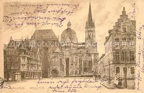 AK / Ansichtskarte Aachen Muenster Zeichnung Kuenstlerkarte Aachen