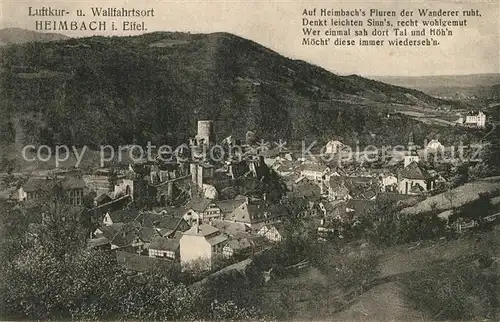 AK / Ansichtskarte Heimbach_Eifel Panorama Luftkurort Wallfahrtsort mit Burgruine Gedicht Heimbach Eifel