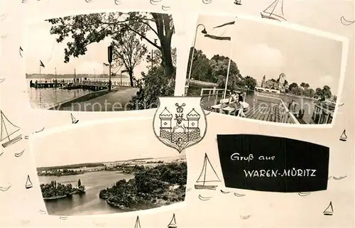 AK / Ansichtskarte Waren_Mueritz Uferpromenade Bootsanleger Panorama Mecklenburgische Seenplatte Fliegeraufnahme Waren Mueritz