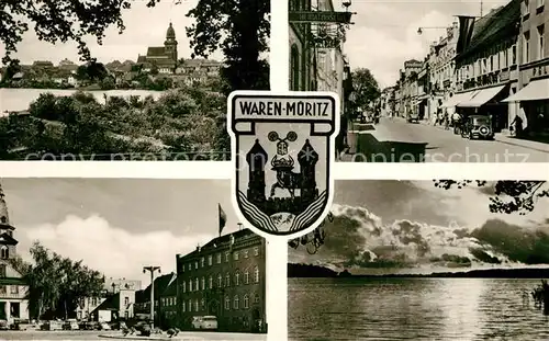 AK / Ansichtskarte Waren_Mueritz Ortsansicht mit Kirche Strassenpartie Innenstadt Marktplatz Mueritz Mecklenburgische Seenplatte Handabzug Waren Mueritz