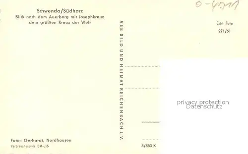 AK / Ansichtskarte Schwenda mit Auerberg Josephkreuz  Schwenda