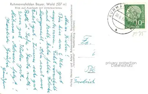 AK / Ansichtskarte Ruhmannsfelden Auerbach mit Unterbreitenau Ruhmannsfelden