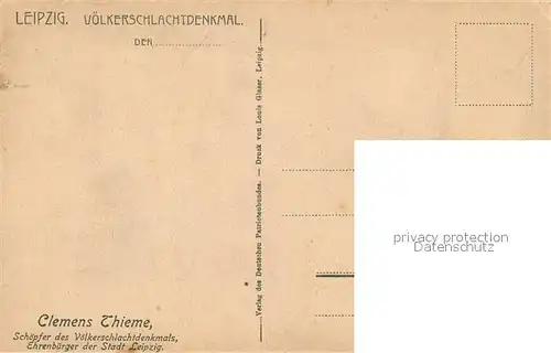 AK / Ansichtskarte Leipzig Voelkerschlachtdenkmal mit Portrait Clemens Thieme Leipzig