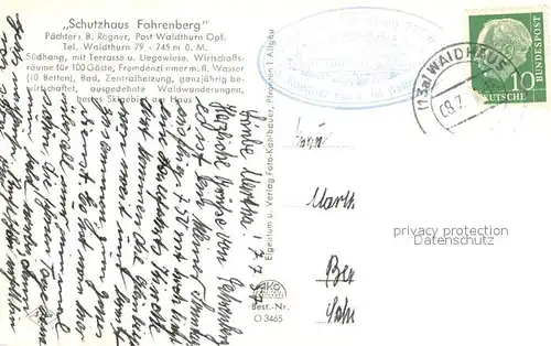 AK / Ansichtskarte Waldthurn Schutzhaus Fahrenberghaus Waldthurn