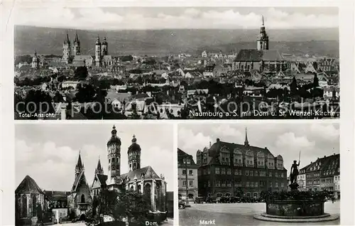 AK / Ansichtskarte Naumburg_Saale Panorama mit Dom und St Wenzel Kirche Marktplatz Brunnen Naumburg_Saale