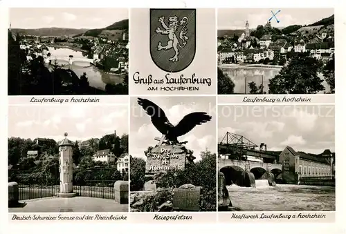 AK / Ansichtskarte Laufenburg_AG am Hochrhein Deutsch Schweizer Grenze auf der Rheinbruecke Kriegerfelsen Kraftwerk Laufenburg AG