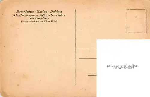 AK / Ansichtskarte Dahlem_Berlin Fliegeraufnahme Botanischer Garten Schauhaeuser Dahlem_Berlin