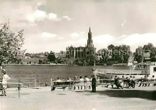 AK / Ansichtskarte Malchow Bootsanlegestelle Weisse Flotte Blick zum ehemaligen Kloster Malchow