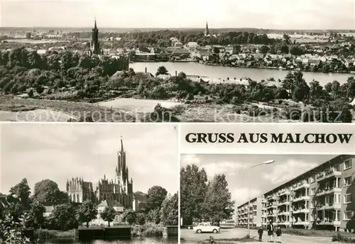 AK / Ansichtskarte Malchow Stadtpanorama mit Kloster Kirche Siedlung Wohnblocks Malchow