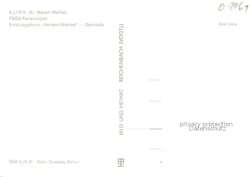 AK / Ansichtskarte Klink_Waren FDGB Ferienobjekt Erholungsheim Herbert Warnke Dachcafe Klink Waren