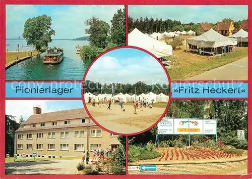 AK / Ansichtskarte Malchow Pionierlager Fritz Heckert Zeltlager Fahrgastschiff Petersdorfer Kanal Plauer See Mecklenburgische Seenplatte Malchow