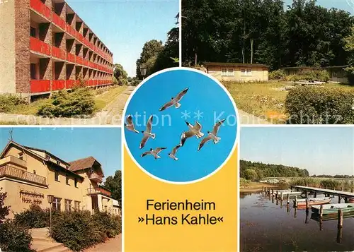 AK / Ansichtskarte Malchow Ferienheim Hans Kahle Bettenhaus Bungalows Wirtschaftsgebaeude Bootshafen am Fleesensee Moewen Mecklenburgische Seenplatte Malchow