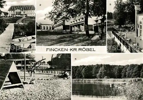 AK / Ansichtskarte Fincken Betriebsferienheim des VEB Bau  und Montagekombinat Chemie Halle Bootssteg Bettenhaus Terrasse Kinderspielplatz Finckener See Fincken