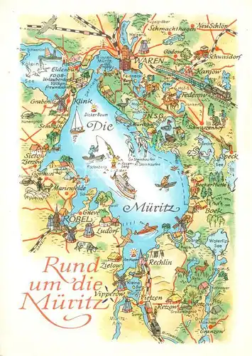 AK / Ansichtskarte Waren_Mueritz Rund um die Mueritz Landkarte Mecklenburgische Seenplatte Waren Mueritz