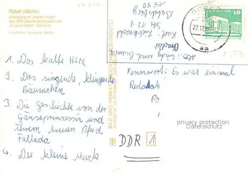 AK / Ansichtskarte Roebel_Mueritz Urlauberdorf Martin Hoop des VEB Steinkohlenkokereien August Bebel Zwickau Badestrand Mueritz Roebel Mueritz