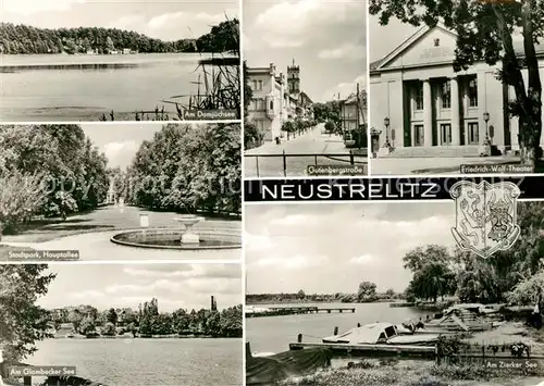 AK / Ansichtskarte Neustrelitz Seen der Umgebung Bootsanleger Stadtpark Gutenbergstrasse Friedrich Wolf Theater Neustrelitz