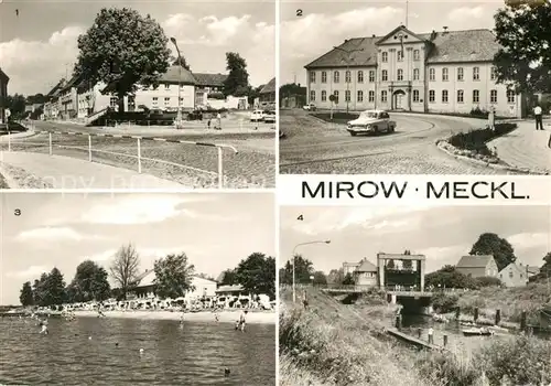 AK / Ansichtskarte Mirow Markt Etkar Andre Oberschule Freibad Schleuse Mirow