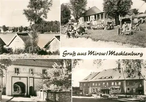 AK / Ansichtskarte Mirow Badestrand Mirower See Mecklenburgische Seenplatte Torhaus Bahnhof Mirow