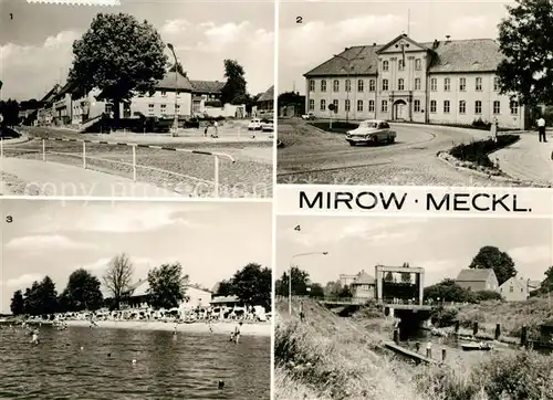 AK / Ansichtskarte Mirow Markt Etkar Andre Oberschule Freibad Schleuse Mecklenburgische Seenplatte Mirow