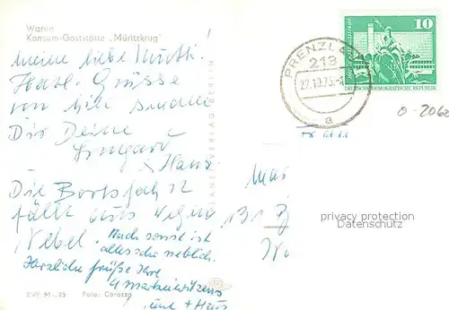 AK / Ansichtskarte Waren_Mueritz Konsum Gaststaette Mueritzkrug an der Mueritz Mecklenburgische Seenplatte Waren Mueritz